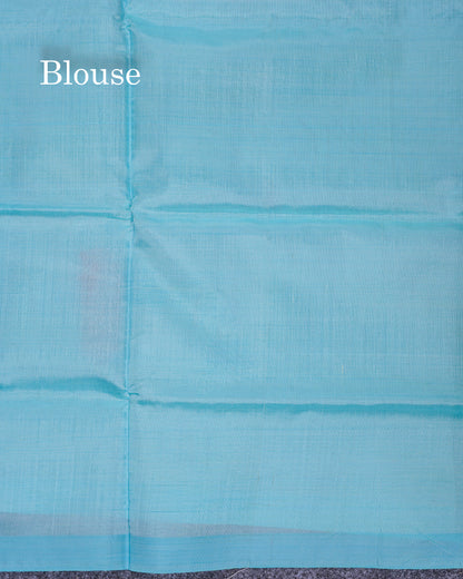 Olive Mustard Yellow Thread work Buttas Banana Pinth Saree (Vaazhainaar Pattu) With Contrast Pastel Blue Blouse
