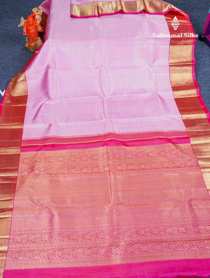 Light Pink Beautiful Bridal Pure Kanjivaram Silk Saree 2G Zari With Traditional Korvai Pink Border