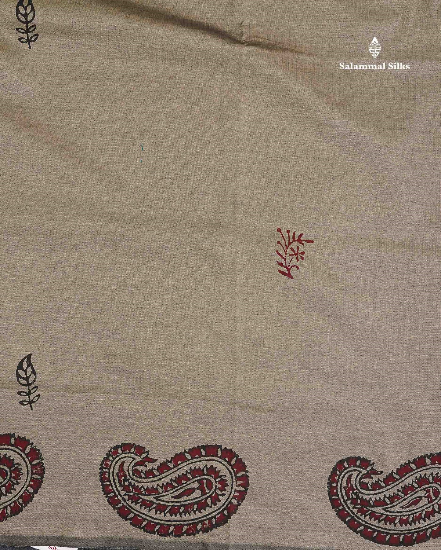 South Cotton Saree -  Elephant Grey Colour Body Printed Saree With Contrast Maroon Blouse