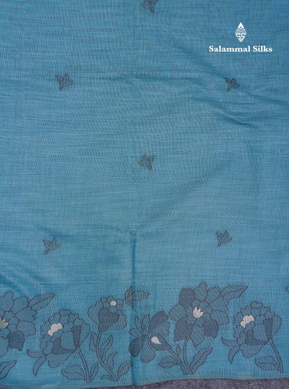 Beautiful Ramar Blue Cotton Mix Saree With Fancy Border