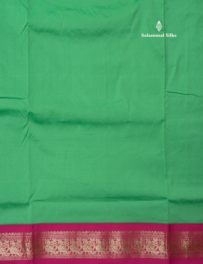 9.5 Yards Semi Silk Saree Bottle Green with Contrast Pink Border