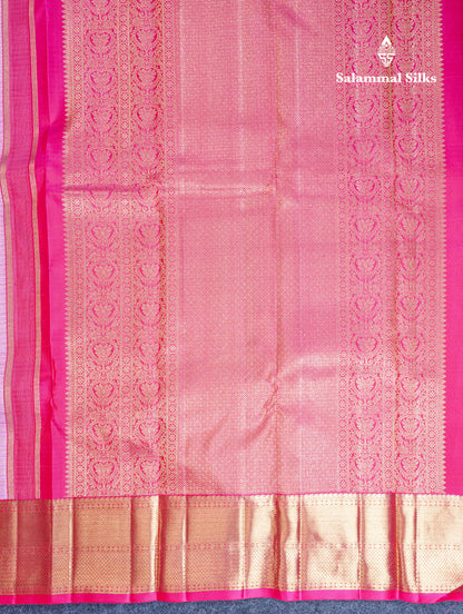 Light Pink Beautiful Bridal Pure Kanjivaram Silk Saree 2G Zari With Traditional Korvai Pink Border