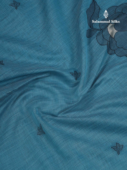 Beautiful Ramar Blue Cotton Mix Saree With Fancy Border