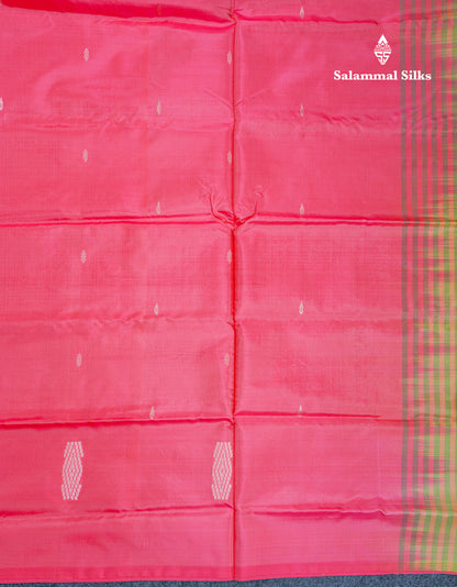 Pink Thread work Buttas Banana Pinth Saree (Vaazhainaar Pattu) With Contrast Parrot Green Blouse