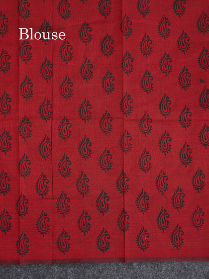 South Cotton Saree -  Elephant Grey Colour Body Printed Saree With Contrast Maroon Blouse