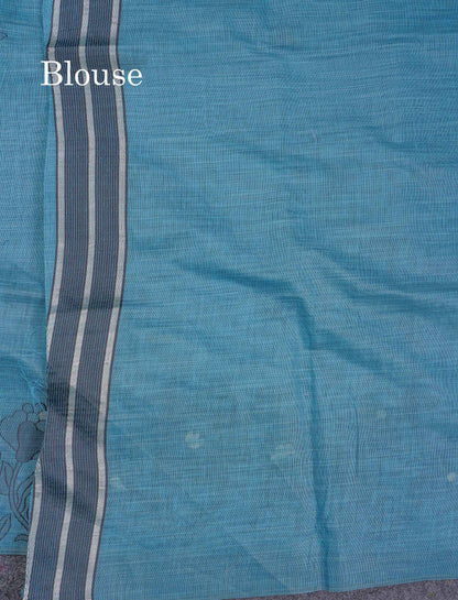Beautiful Ramar Blue Cotton Mix Saree With Fancy Border