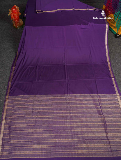 Semi Mysore Silk Saree - Violet Colour Body Plain With Small Border 