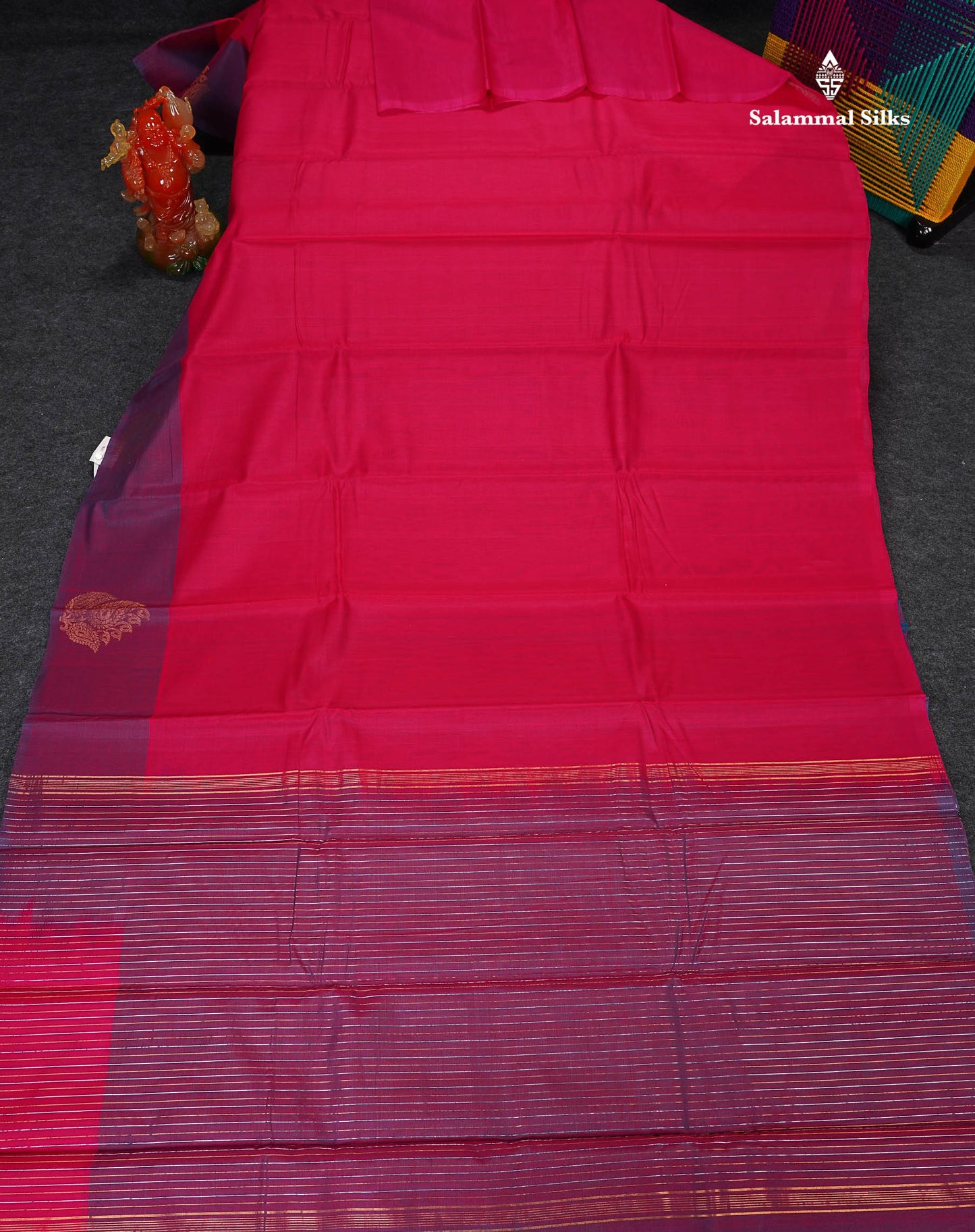SICO Cotton Saree - Pink Colour Plain Body With Dual Tone Blue One Side Fancy Border