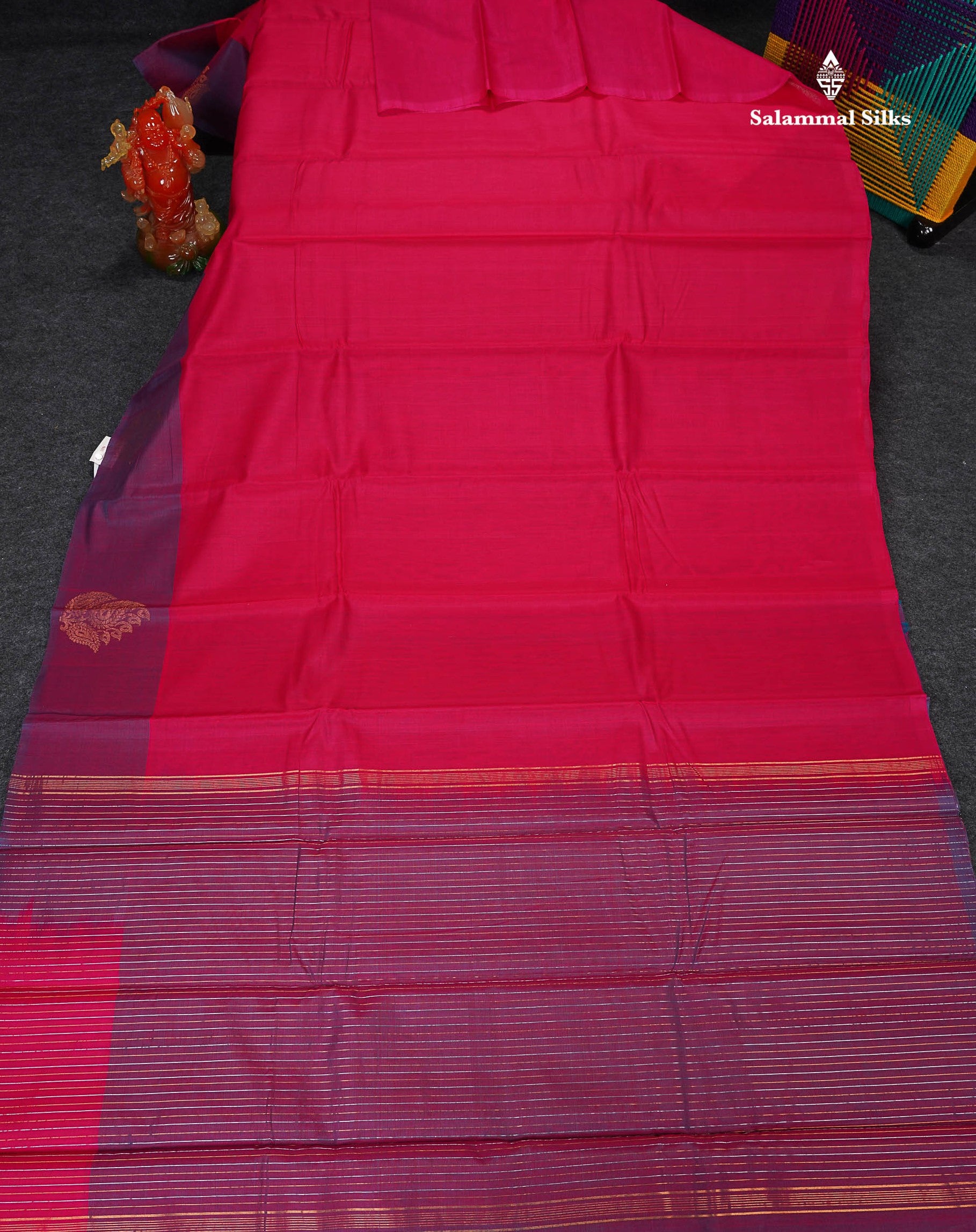 SICO Cotton Saree - Pink Colour Plain Body With Dual Tone Blue One Side Fancy Border
