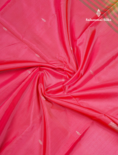 Pink Thread work Buttas Banana Pinth Saree (Vaazhainaar Pattu) With Contrast Parrot Green Blouse
