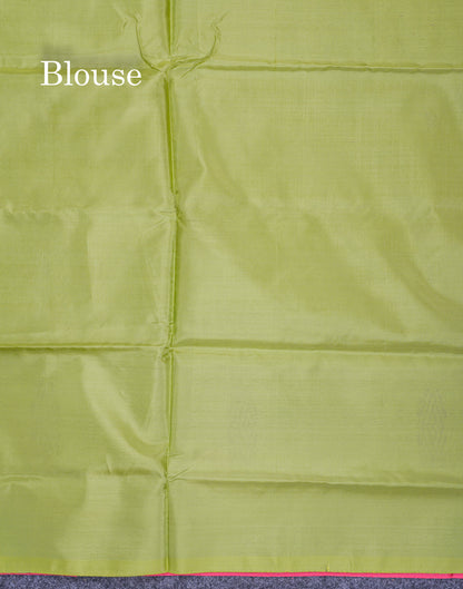Pink Thread work Buttas Banana Pinth Saree (Vaazhainaar Pattu) With Contrast Parrot Green Blouse