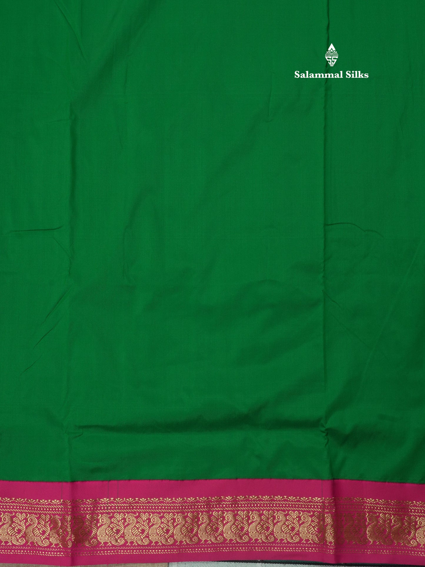 9.5 Yards Semi Silk Saree Bottle Green with Contrast Pink Border