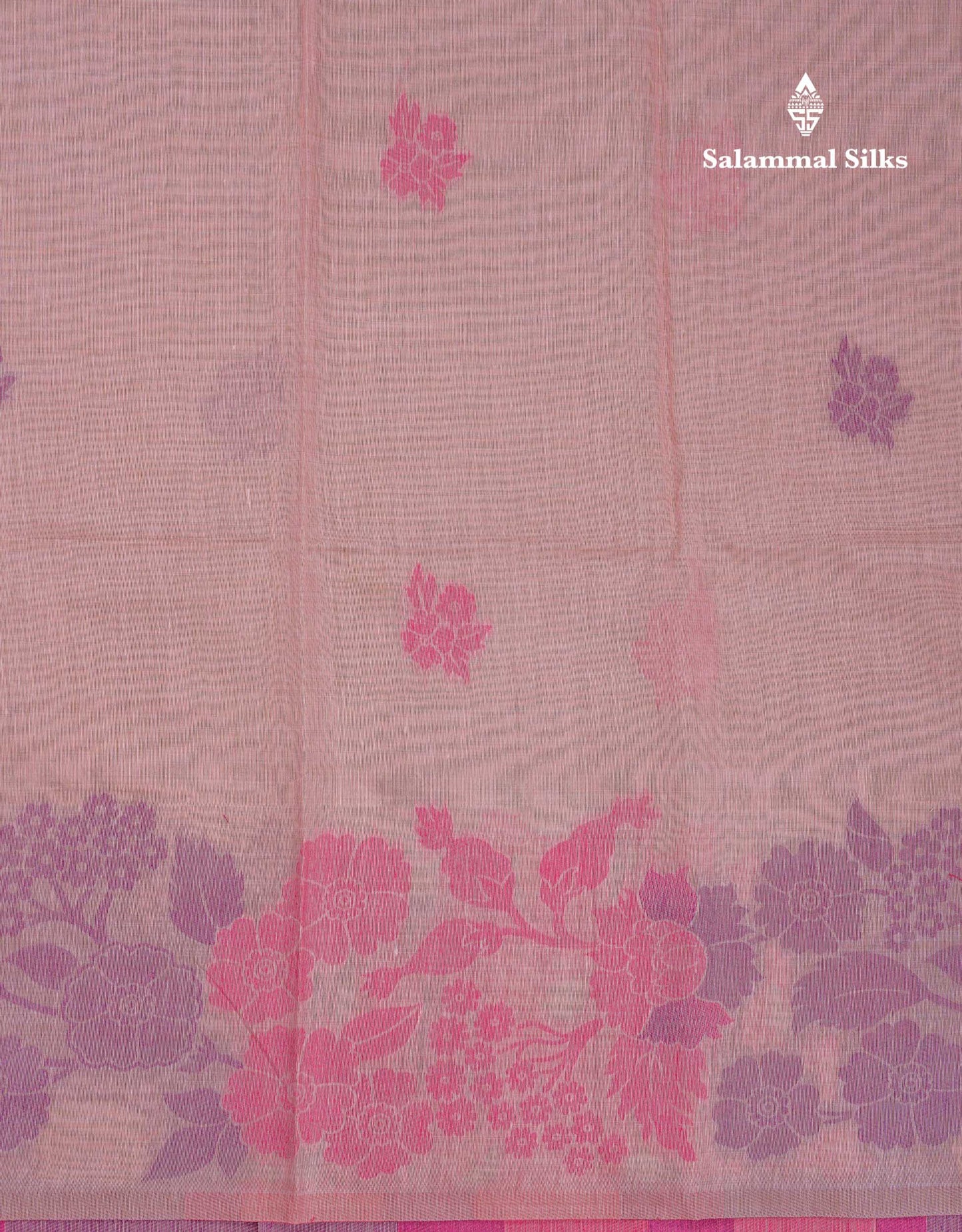 Beautiful Peach Menakari Work Thread Butta Muga Cotton Saree With Contrast Pink Blouse