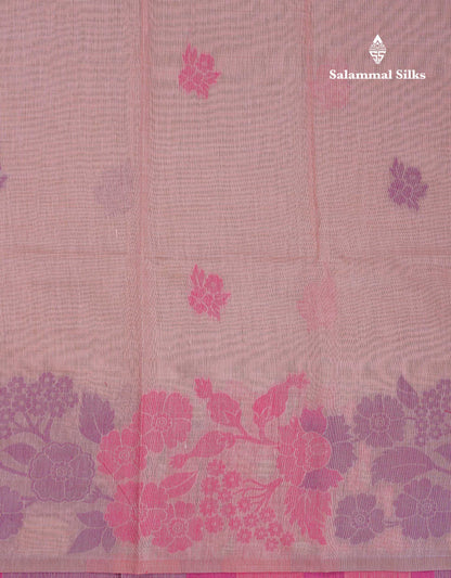 Beautiful Peach Menakari Work Thread Butta Muga Cotton Saree With Contrast Pink Blouse