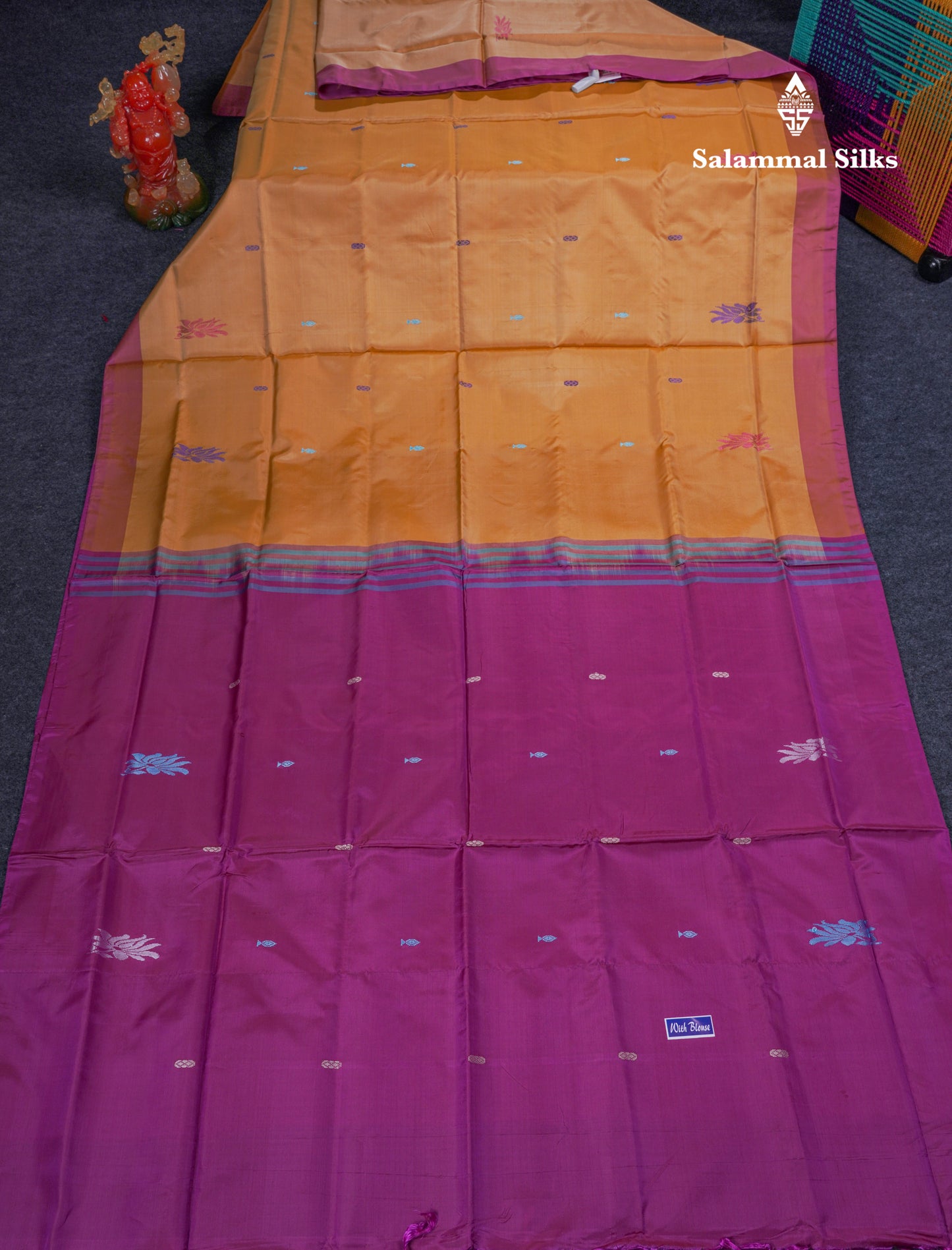 Sandal Thread work Buttas Banana Pinth Saree (Vaazhainaar Pattu) With Contrast Magenta Pink Blouse