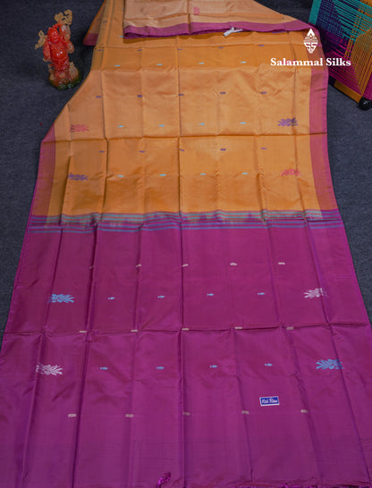 Sandal Thread work Buttas Banana Pinth Saree (Vaazhainaar Pattu) With Contrast Magenta Pink Blouse