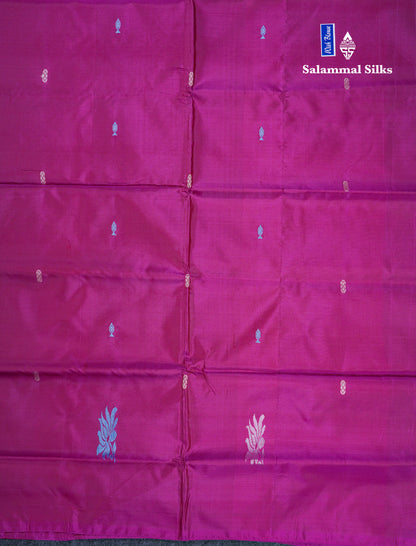 Sandal Thread work Buttas Banana Pinth Saree (Vaazhainaar Pattu) With Contrast Magenta Pink Blouse