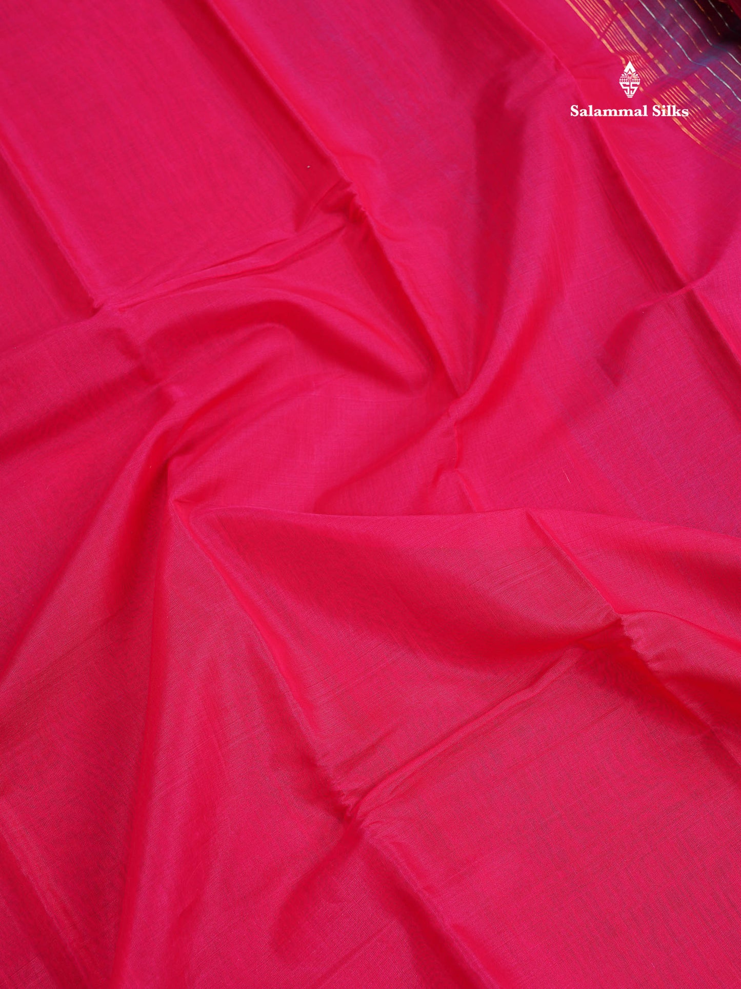 SICO Cotton Saree - Pink Colour Plain Body With Dual Tone Blue One Side Fancy Border