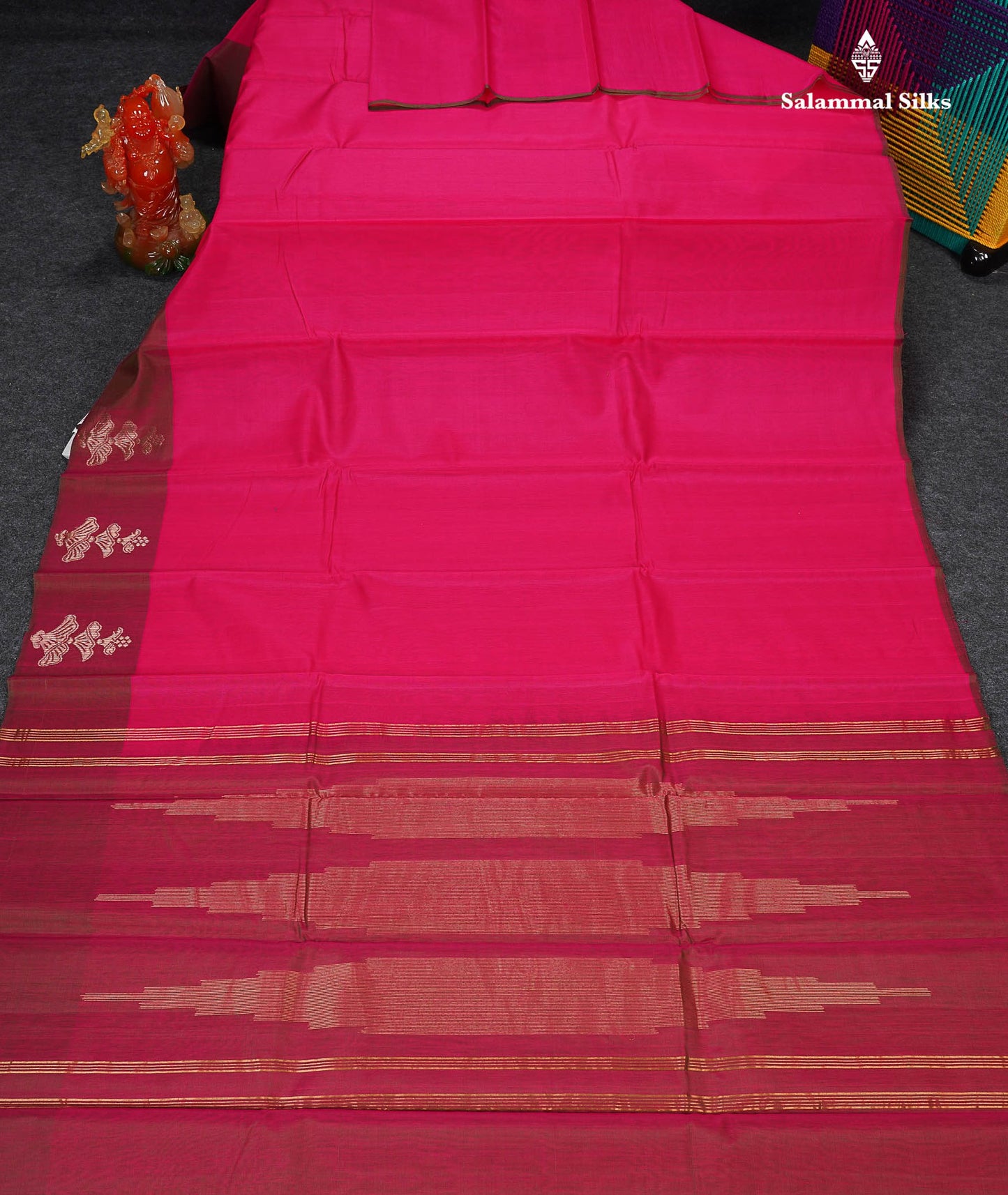SICO Cotton Saree - Pink Colour Plain Body With Dual Tone Brown One Side Fancy Border 