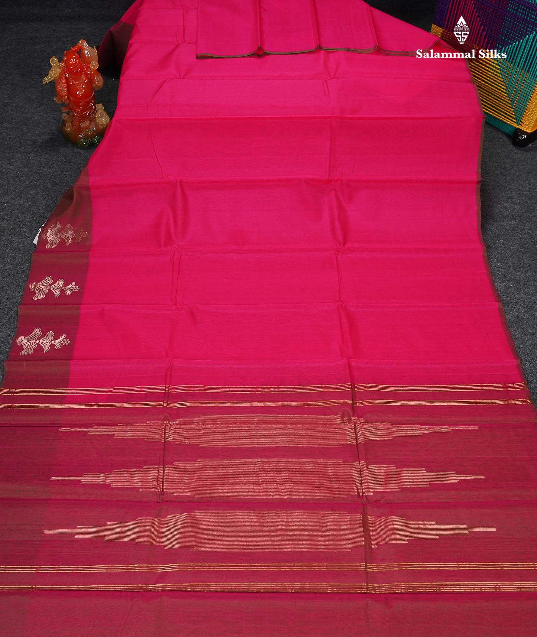 SICO Cotton Saree - Pink Colour Plain Body With Dual Tone Brown One Side Fancy Border 