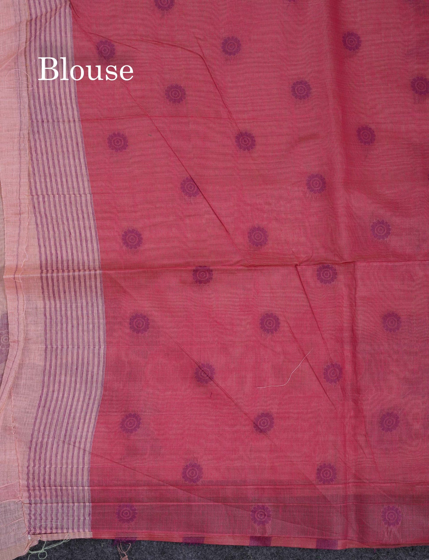 Beautiful Peach Menakari Work Thread Butta Muga Cotton Saree With Contrast Pink Blouse