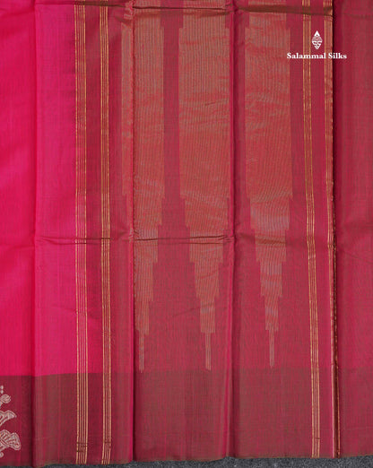 SICO Cotton Saree - Pink Colour Plain Body With Dual Tone Brown One Side Fancy Border