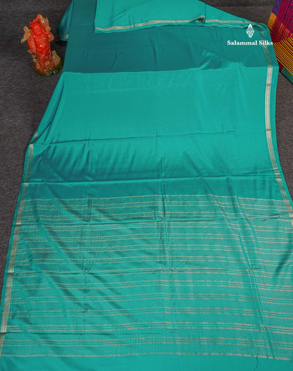 Semi Mysore Silk Saree - Sapphire Blue Colour Body Plain With Small Border 