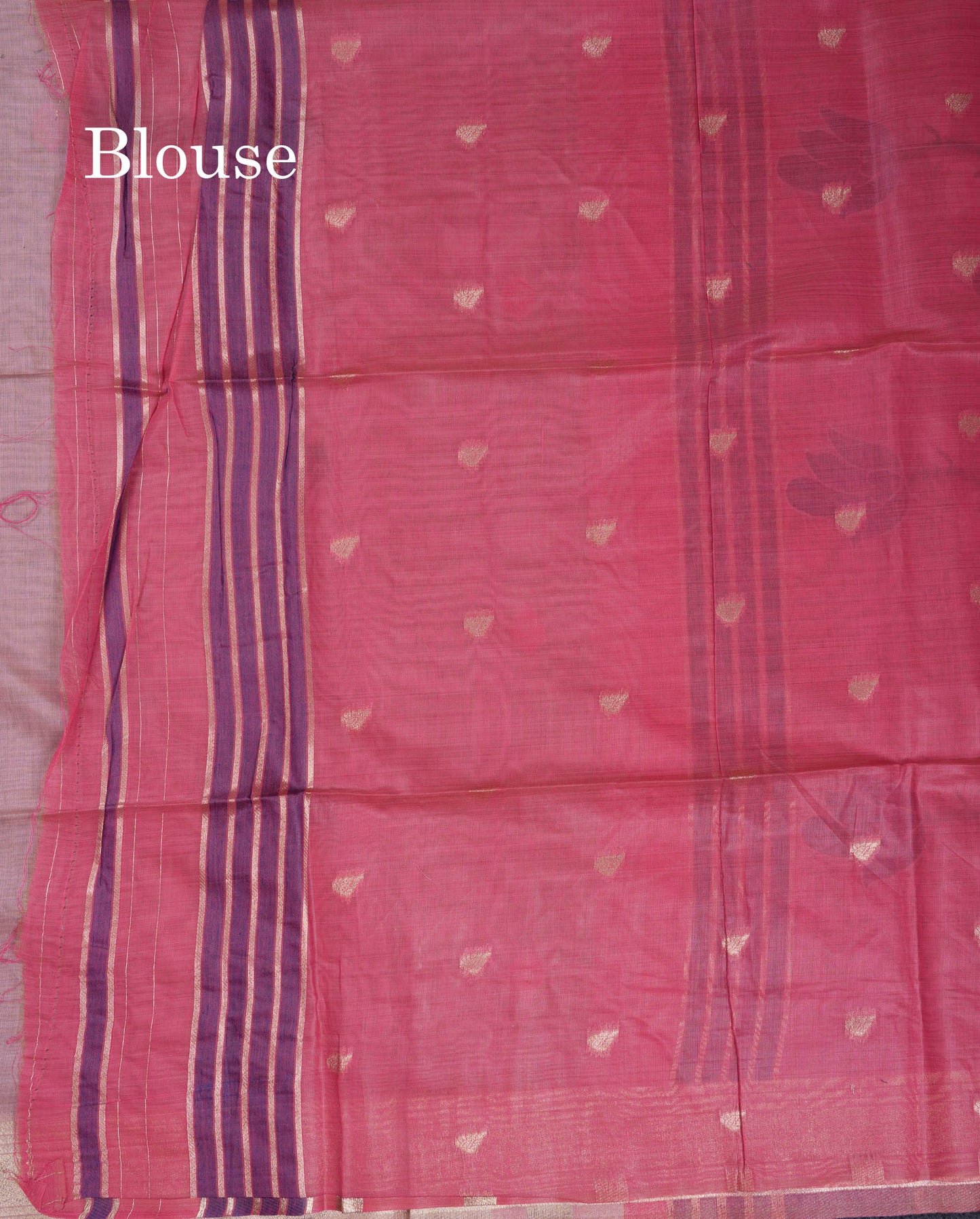 Beautiful Peach Menakari Work Thread Butta Muga Cotton Saree With Contrast Bottle Green Blouse