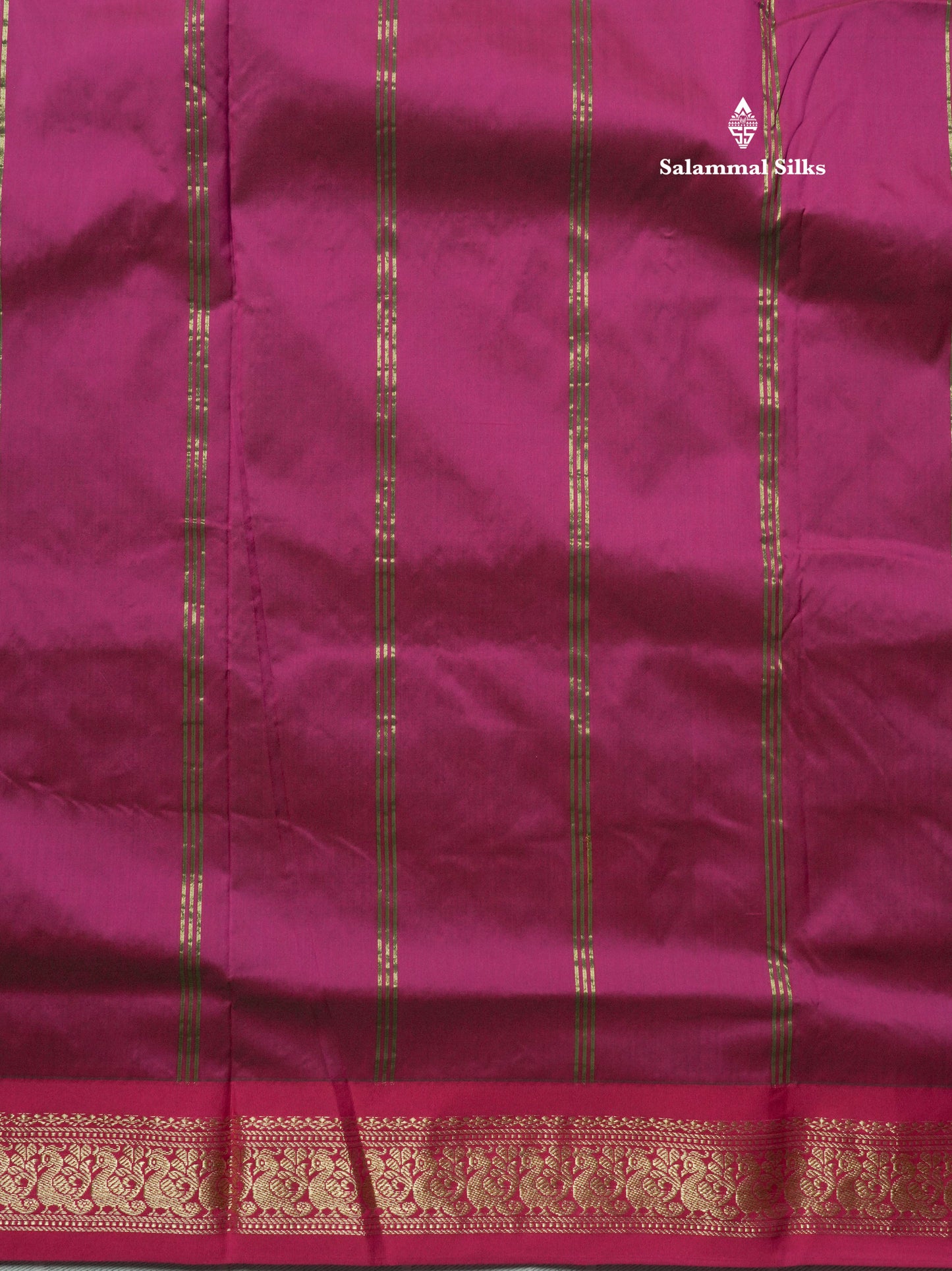 9.5 Yards Semi Silk Saree Bottle Green with Contrast Pink Border