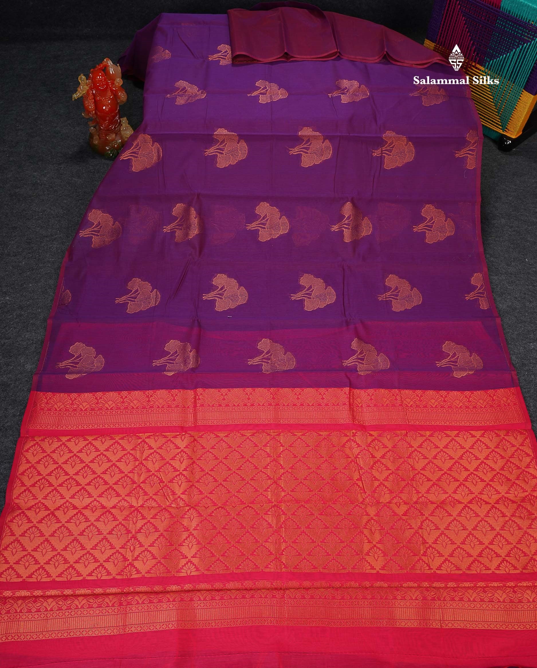SICO Cotton Saree - Dual Tone Purple Colour Body Copper Zari Butta With Pink Blouse