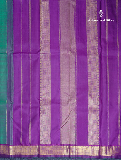 Dual Tone Green Beautiful Small Buttas Pure Kanjivaram Silk Saree With Violet Border