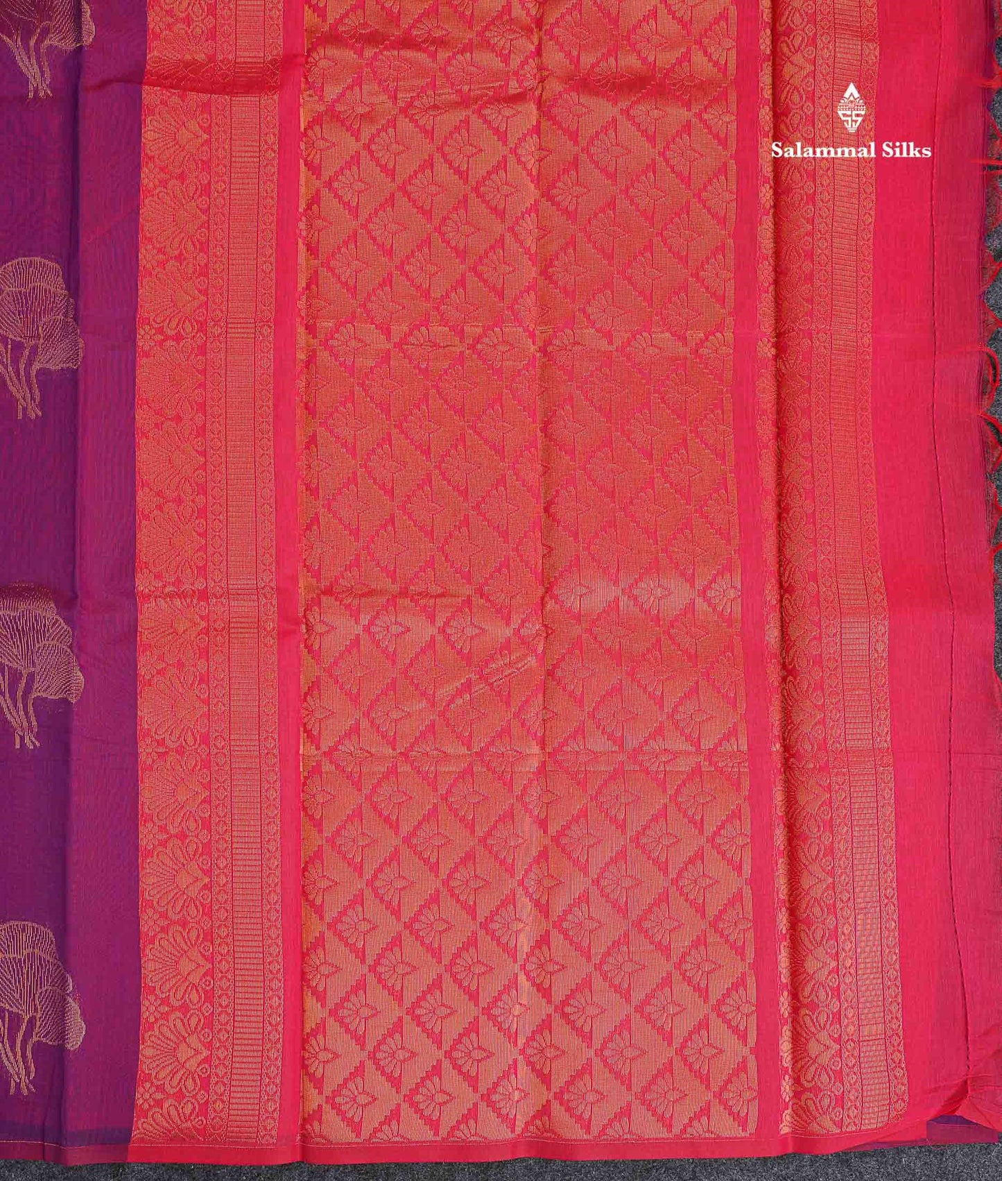 SICO Cotton Saree - Dual Tone Purple Colour Body Copper Zari Butta With Pink Blouse
