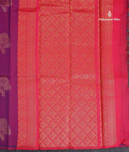 SICO Cotton Saree - Dual Tone Purple Colour Body Copper Zari Butta With Pink Blouse