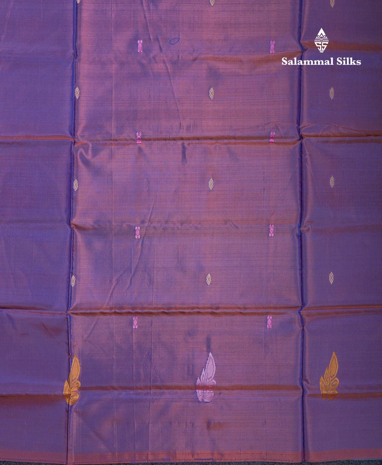 Dual Tone Purple Thread work Buttas Banana Pinth Saree (Vaazhainaar Pattu) With Contrast Light Grey Blouse