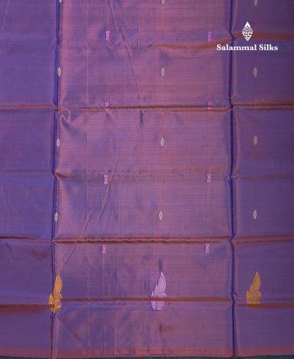 Dual Tone Purple Thread work Buttas Banana Pinth Saree (Vaazhainaar Pattu) With Contrast Light Grey Blouse