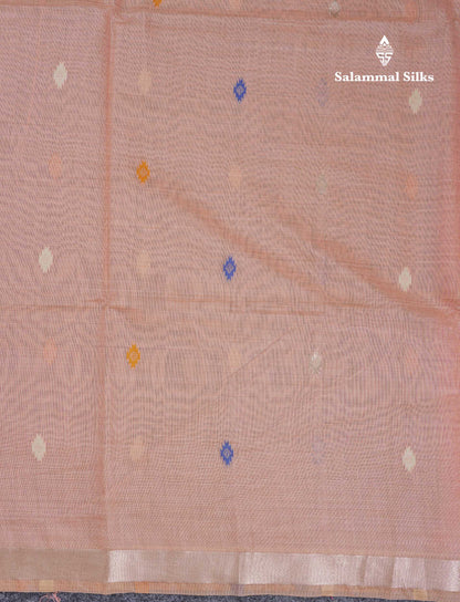 Beautiful Peach Menakari Work Muga Cotton Saree With Contrast Red Blouse