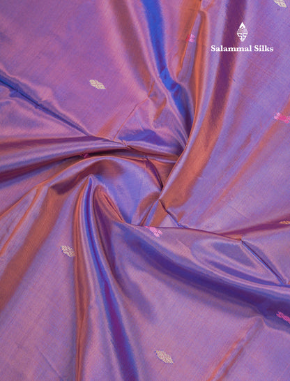 Dual Tone Purple Thread work Buttas Banana Pinth Saree (Vaazhainaar Pattu) With Contrast Light Grey Blouse