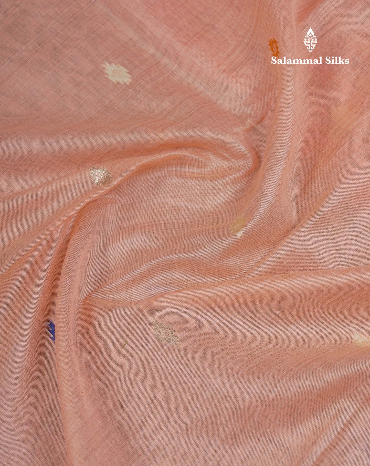 Beautiful Peach Menakari Work Muga Cotton Saree With Contrast Red Blouse