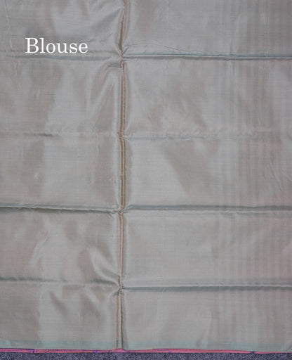 Dual Tone Purple Thread work Buttas Banana Pinth Saree (Vaazhainaar Pattu) With Contrast Light Grey Blouse