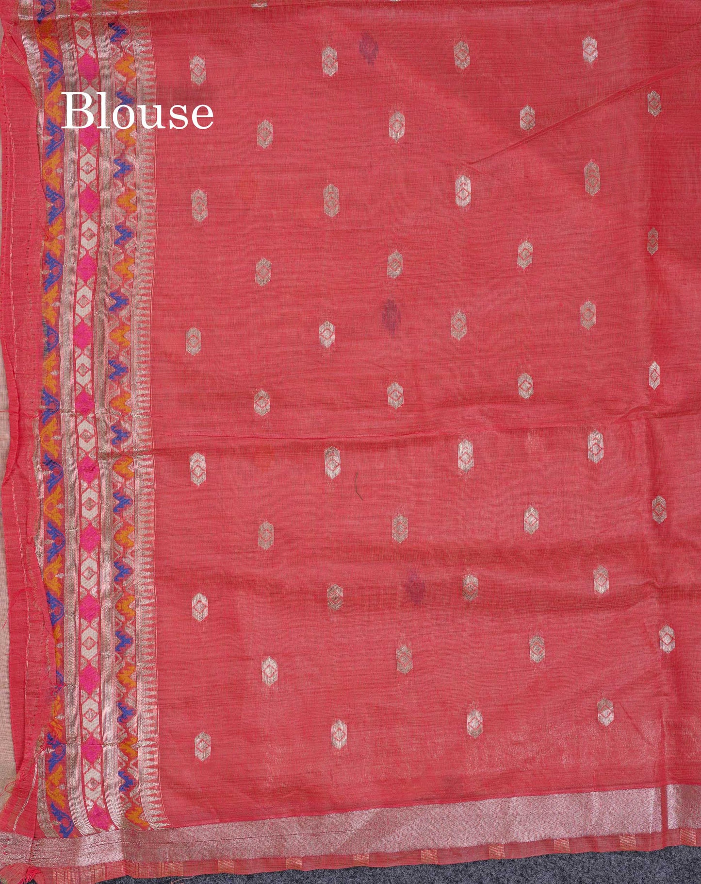 Beautiful Peach Menakari Work Muga Cotton Saree With Contrast Red Blouse