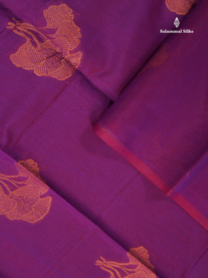 SICO Cotton Saree - Dual Tone Purple Colour Body Copper Zari Butta With Pink Blouse
