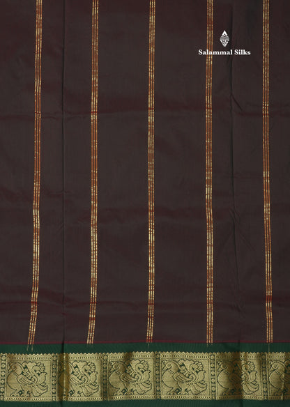 9.5 Yards Semi Silk Saree Mango Yellow with Contrast Bottle Green Traditional Border