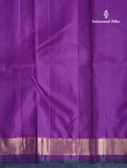 Dual Tone Green Beautiful Small Buttas Pure Kanjivaram Silk Saree With Violet Border
