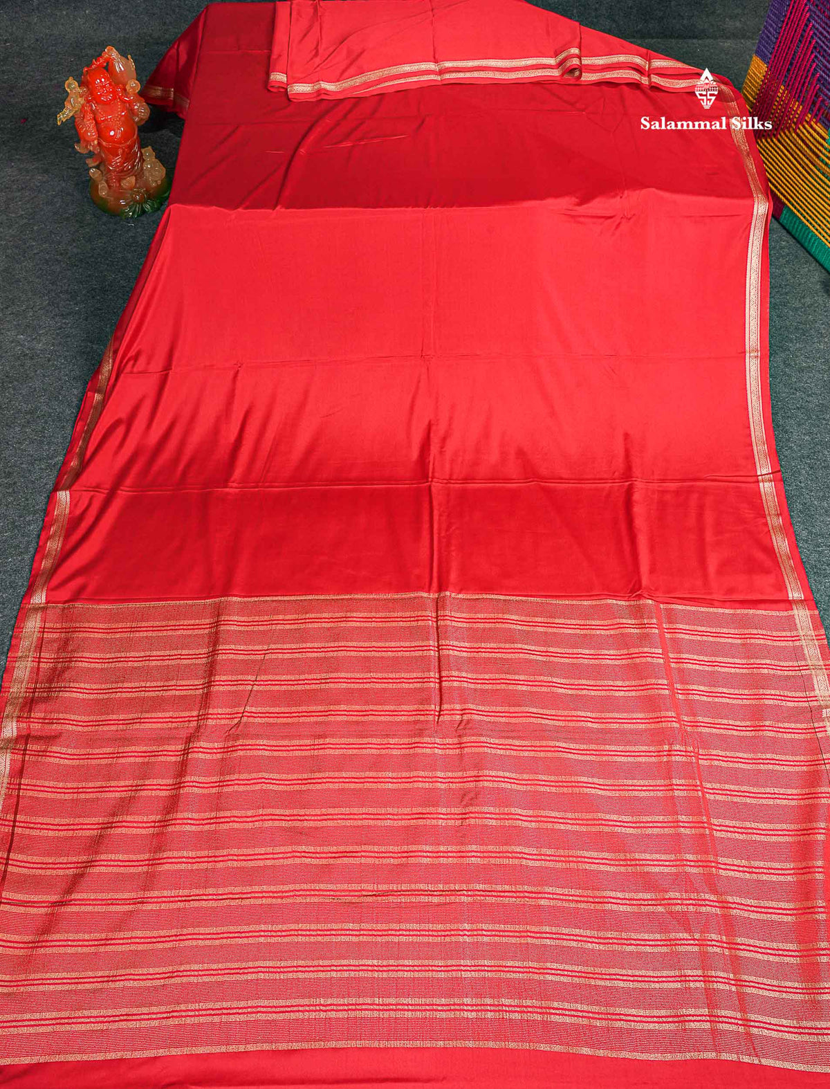 Semi Mysore Silk Saree - Red Colour Body Plain With Small Border 