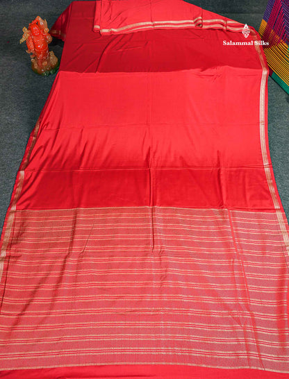 Semi Mysore Silk Saree - Red Colour Body Plain With Small Border 