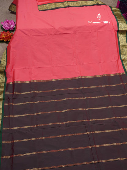 9.5 Yards Semi Silk Saree Mango Yellow with Contrast Bottle Green Traditional Border