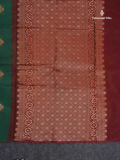 SICO Cotton Saree - Bottle Green Colour Body Copper Zari Butta With Maroon Blouse