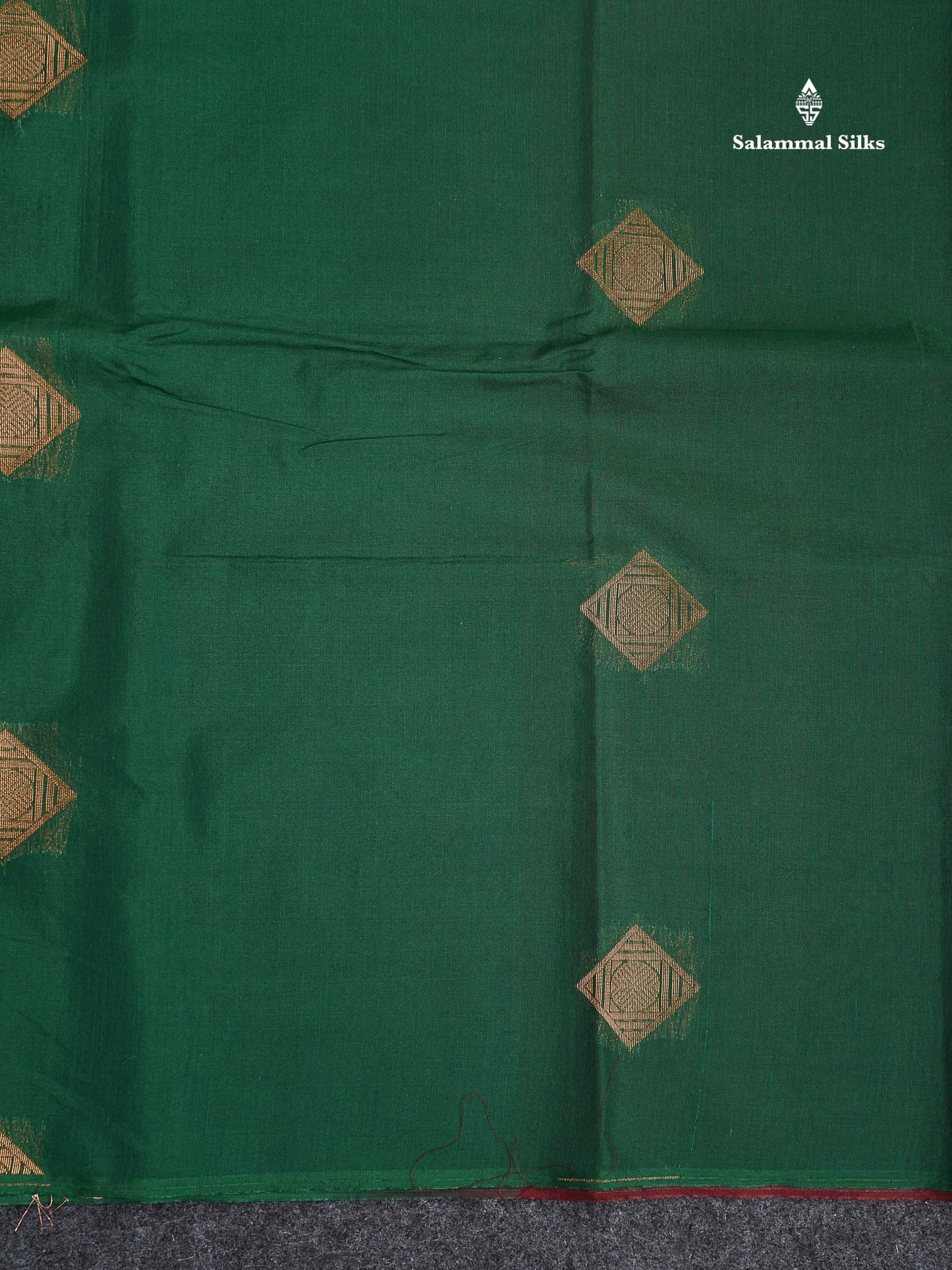 SICO Cotton Saree - Bottle Green Colour Body Copper Zari Butta With Maroon Blouse