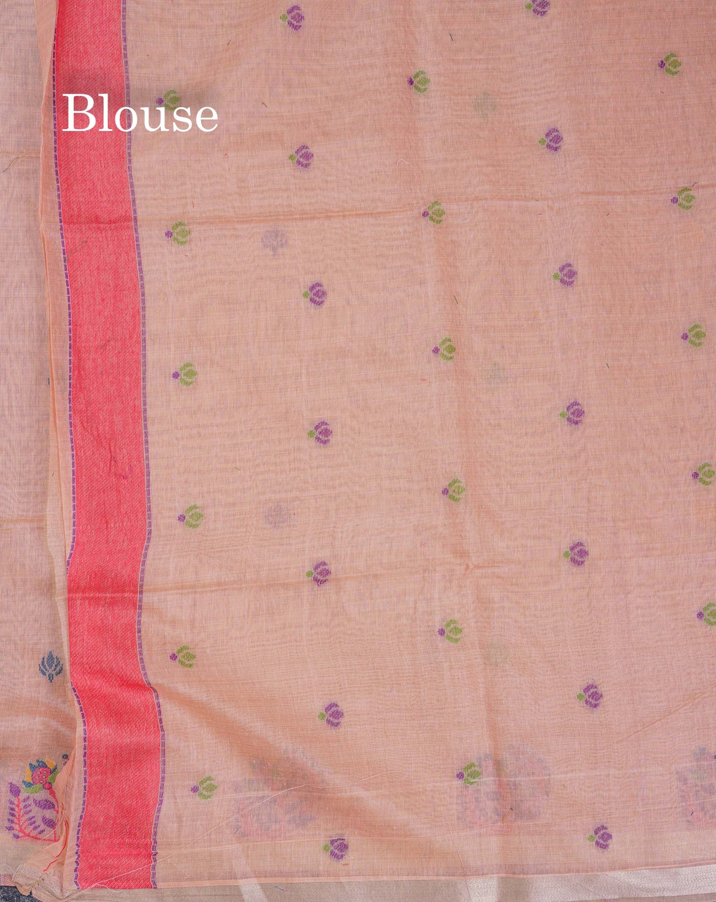 Beautiful Peach Menakari Work Thread Butta Muga Cotton Saree With Blouse
