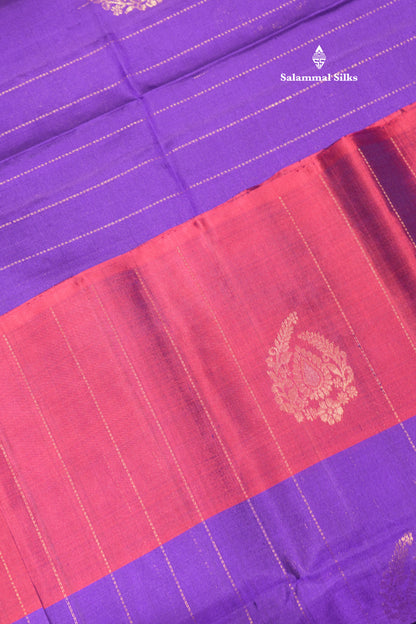 Violet Colour Pure Kanjivaram Soft Silk Saree With Magenta Border